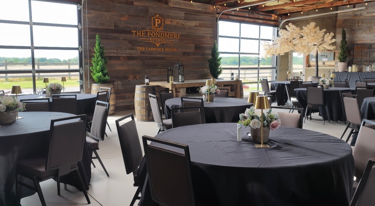 The Carriage House barn dressed for a reception